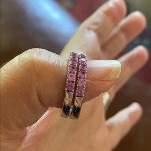 Sterling Silver Inside Outside Hoop Earrings Pink